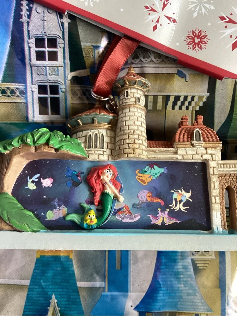 Disney The Little Mermaid Holiday Ornament - Ariel Castle Scene (Red Ribbon)